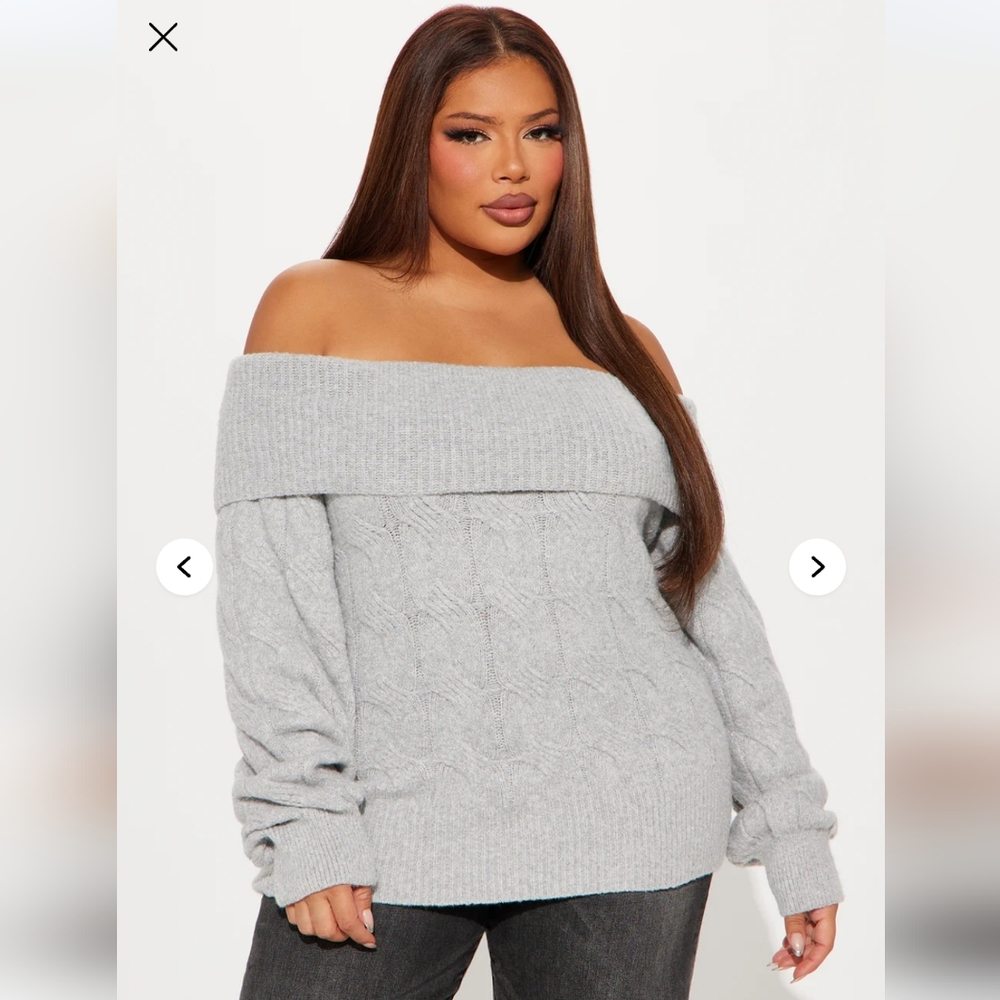 Fashion Nova Off-the-Shoulder Cable Knit Sweater - Light Gray